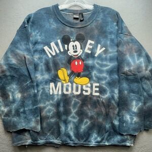 Disney Mickey Mouse Sweatshirt Mens Medium Tie-Dye Distressed Raw Hem Graphic